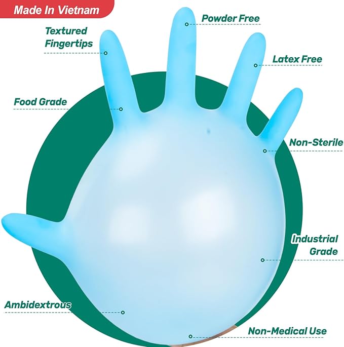 Kebada Nitrile Gloves D1, Nitrile Disposable Gloves for Cleaning, Food Prep, Industrial Grade, Non-Sterile, Food Safe, Powder & Latex Free, Touchscreen, Blue, 1000 CT, Large (Made in Vietnam)