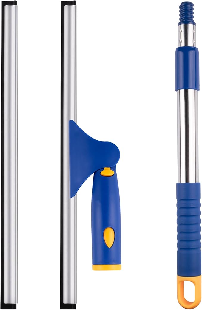 ITTAHO Shower Squeegee for Glass Doors, All-Purpose Extendable Window Squeegee with 2 Blades and Stainless Steel Pole, Window Cleaner Tool for Shower Doors, Windows, Bathroom and Car Windshields