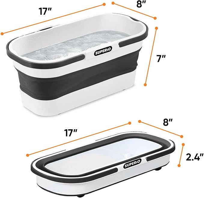 Superio Fold N' Go Mop Buckets with Wheels 2-Pack - Collapsible Cleaning Bucket, 10L, Portable Water Pail for Home, Car, and Outdoor Use