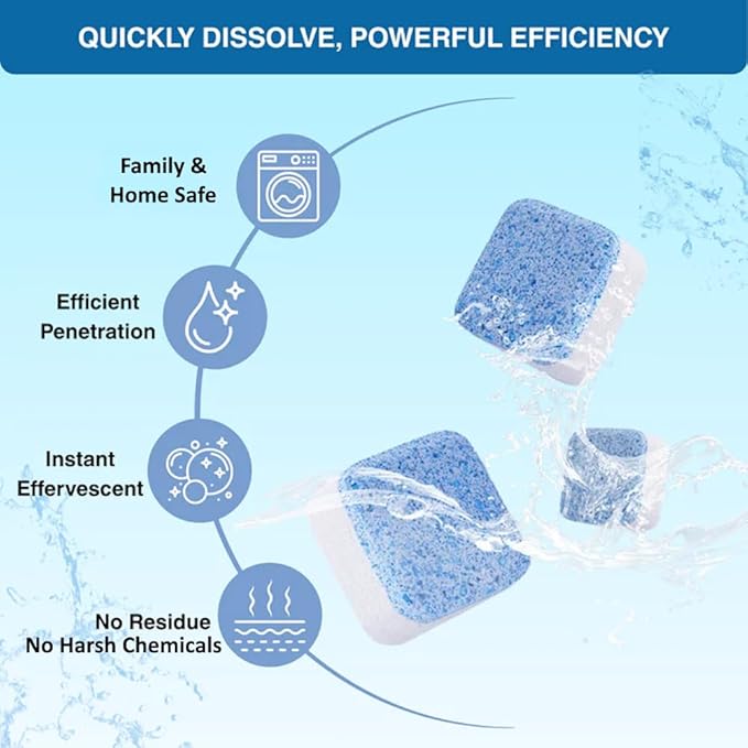 ALPELA Washing Machine Cleaner Descaler | Deep Cleaning Tablets For HE Front & Top Load Washer, Septic Safe Eco-Friendly Deodorizer, Clean Inside Drum and Laundry Tub Seal (Citrus Scent - 12 Count)