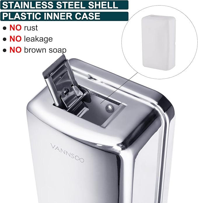 VANNSOO Commercial Soap Dispenser Wall Mount Stainless Steel Manual Liquid Pump Rust-Proof Leak Free for Bathroom (37 fl.oz./1100ml)