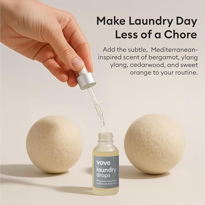 Vove Natural Hemp Dryer Balls Kit with Scent Drops - 4 Pack & Essential Oil Blend - 5X More Absorbent Than Wool - Natural Softener, Reduces Wrinkles and Static, Customizable Fresh Scent, Reusable