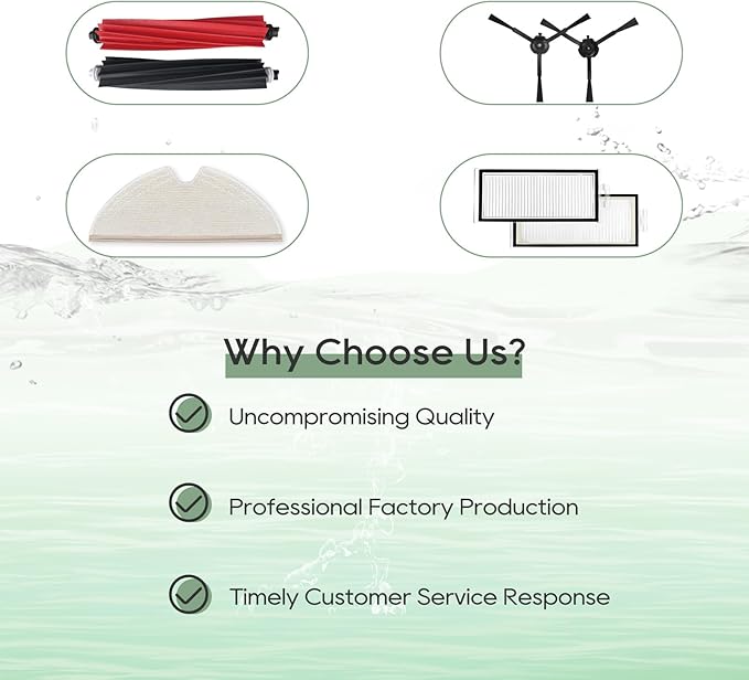 Replacement Accessories Compatible with Roborock Q5 Pro / Q5 Pro+ / Q8 Max / Q8 Max+ Vacuum Parts: 1 DuoRoller Brush, 4 Washable Filters, 4 microfiber Mop Pads, 4 Side Brushes and 1 Cleaning Tool