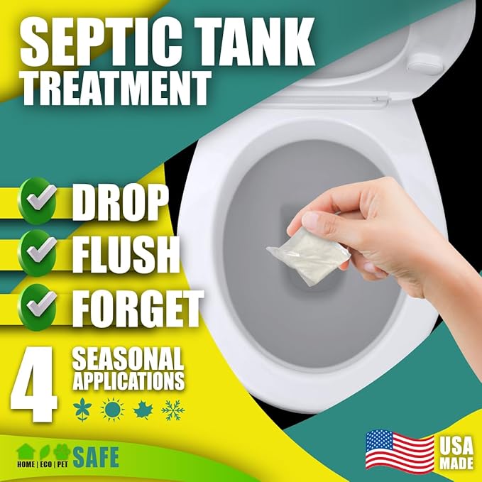 GREEN PIG Septic Tank Treatment Packets, Septic Safe Clog Remover, Prevents Expensive Septic Tank and Drain Field Failures, 4 Pods, 1-Year Supply