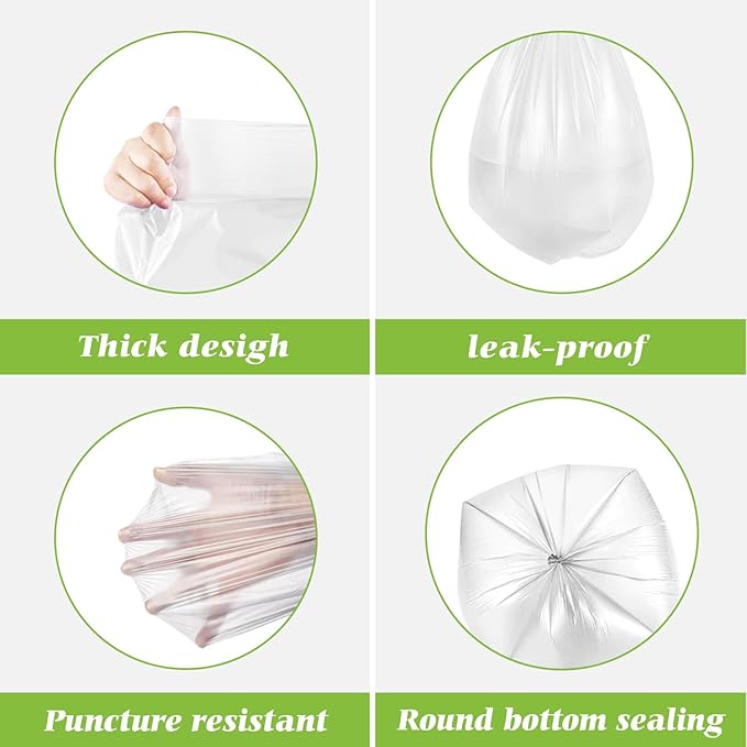 1.2 Gallon 180 counts Small Strong Trash Bags 5 Liter Garbage Bags by Teivio, Bathroom Trash Can Bin Liners, Plastic Bags for home office kitchen, Clear