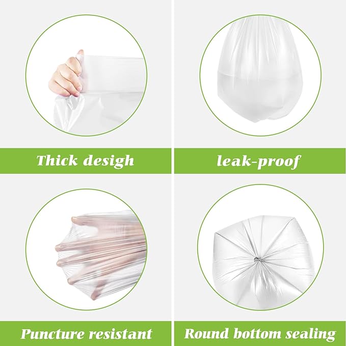 8 Gallon 330 Counts Strong Trash Bags Garbage Bags by Teivio, Bathroom Trash Can Bin Liners, Plastic Bags for home office kitchen, Clear