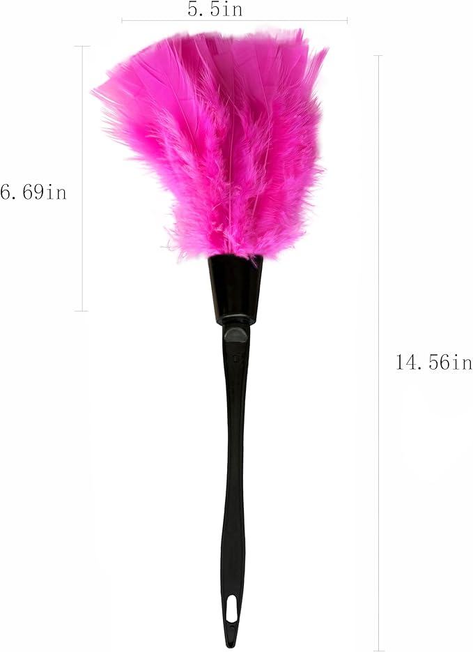 14 Inch Turkey Feather Duster – Lightweight Cleaning Brush for Home, Office, Furniture, Blinds, and Electronics (Rose Red)