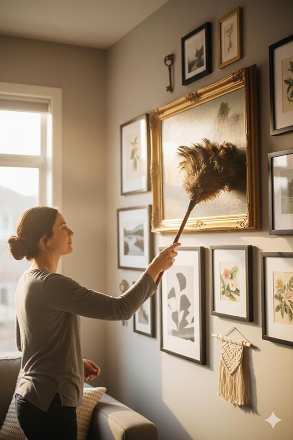 28-29" Natural Ostrich Feather Duster with Long Wooden Handle - Eco-Friendly & Reusable for Cleaning and Dusting