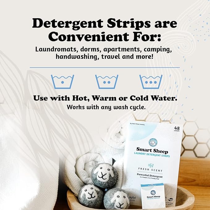 Smart Sheep - Laundry Strips - 480 loads 10 PACK- Laundry Detergent Strips - Detergent Strips for Sensitive Skin -Convenient Eco Friendly & Plastic Free -Perfect for Home Travel & Camping -Fresh Scent