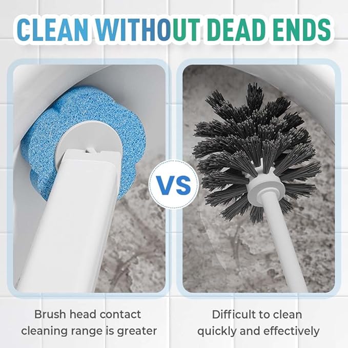Disposable Toilet Brush, Disposable Toilet Cleaning Tool Set with Holder & Refills, Toilet Brush Holder with Extended Handle and 18 Pcs Brush Refills for Bathroom (White)