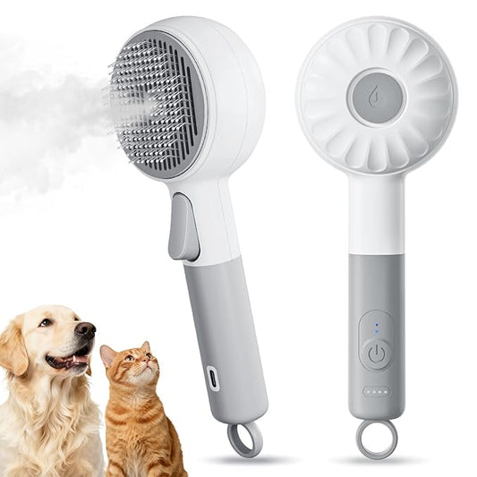 Little Orange Pet Spray Brush, 3-in-1 Grooming Tool with Steam Mist for Cats & Dogs, 2-Speed Spray Settings, Removes Dander & Deshedding, One-Touch Self-Cleaning Hair Brush, for Long Short Hair Pets