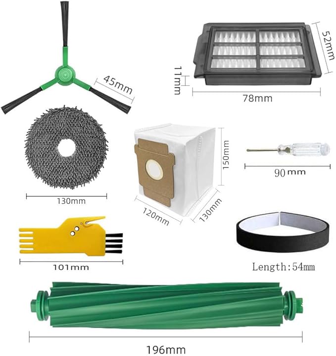 aoteng Replacement Parts for iRobot Roomba Plus 405 Combo / 505 Combo Robot Vacuum Cleaner 25 Packs 2 Main Brushes, 4 Filters, 6 Side Brushes, 6 Mop Cloths, 6 Bags, 1 Bumper Stripe