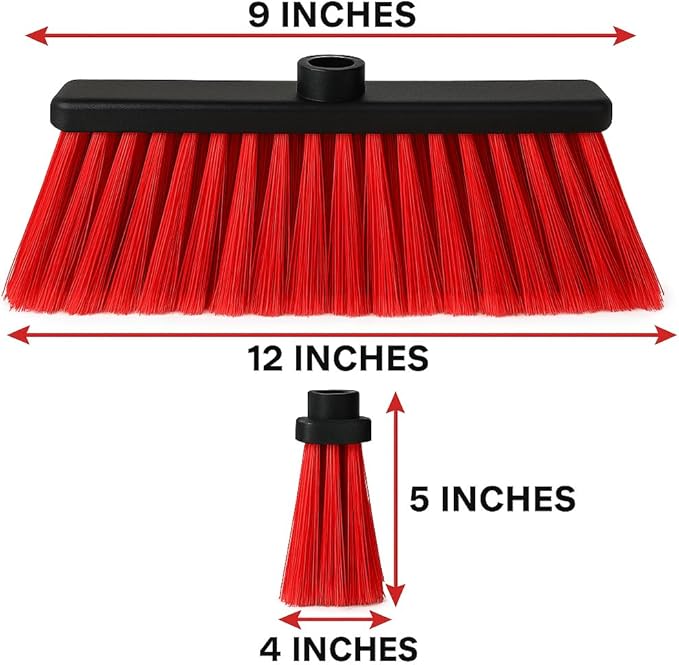 Healing Atlas LUZIA Red 14" Pro Max Edition – Ultra Dense Flagged Bristles – Heavy-Duty Push Broom Head – Universal 7/8" Thread – Recycled PP (RED, LUZIA)