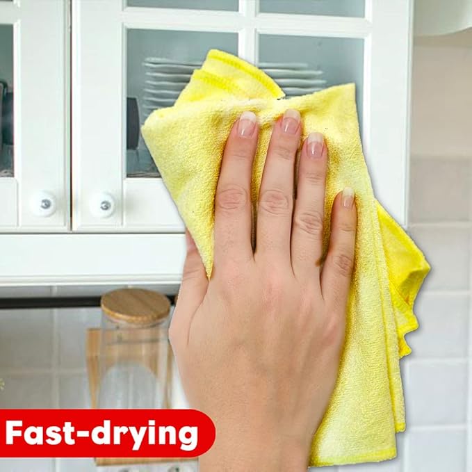 Microfiber Cleaning Cloths Softer Highly Absorbent Reusable 16"x12" Pack of 6 (Green Blue Orange) Lint Free Streak Free for House Kitchen Car Glass Stainless Steel Window