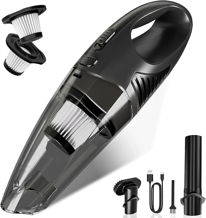 Jeagfen Handheld Vacuum Cordless, Rechargeable Car Vacuum Cleaner with Multiple Attachments, Portable Hand Held Vacuum Suction Power, Mini Vacuum for Car, Home, Pet Hair, Office, Desk, Keyboards Black