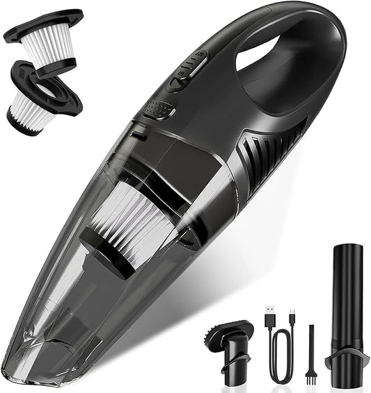 Jeagfen Handheld Vacuum Cordless, Rechargeable Car Vacuum Cleaner with Multiple Attachments, Portable Hand Held Vacuum Suction Power, Mini Vacuum for Car, Home, Pet Hair, Office, Desk, Keyboards Black