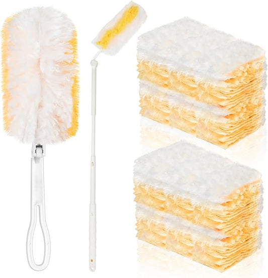 Elesunory 100 Pcs Duster Refills Bulk, Thickened Duster Refill Electrostatic Duster Head, Duster Refills for Cleaning with 2 Long Handles, 2 Short Handles, Disposable Duster Refills for Blinds(Yellow)