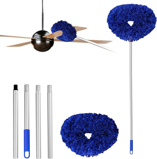 Heonay Ceiling Fan Cleaner Duster Reusable Microfiber Ceiling Fan Blade Cleaner Removable Duster with Extension Pole Adjusts 13 to 49.7 Inch for Cleaning Walls Furniture Door Window Top (Dark Blue)