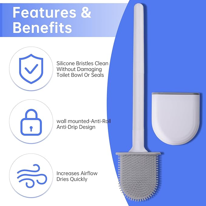 RV Toilet Bowl Brush 2pcs, Toilet Brush Silicone Won't Damage Toilets, Wall Mounted Toilet Brush-Anti-Roll, Anti-Drip Design, Suitable for RV Travel Trailers and Campers, Made by RVers for RVers (2)