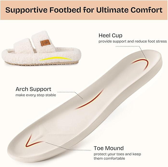 EverFoams Womens Fuzzy Open-toe Slippers Soft Comfy Memory Foam Indoor House Shoes
