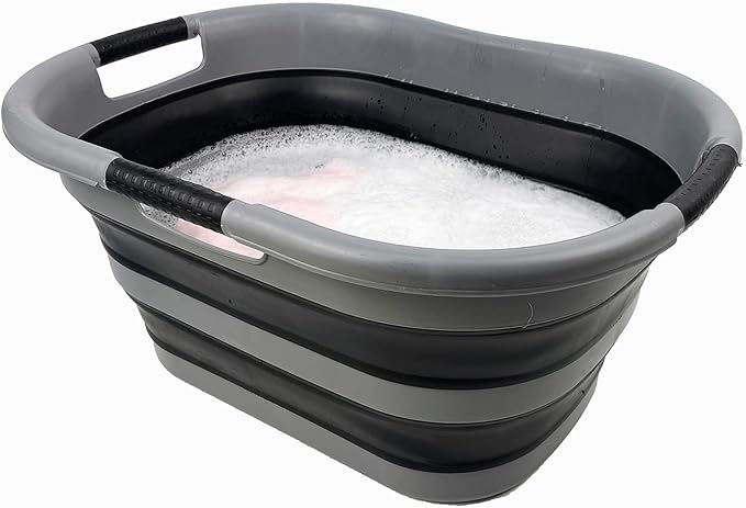 SAMMART 40L (10.5 Gallon) Collapsible Plastic Laundry Basket - Space Saving Storage Container/Organizer - Portable Washing Tub - Foldable Pop Up Hamper/Basket (1, Grey/Black)