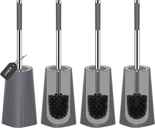 SetSail Toilet Brush, Compact Size Toilet Bowl Brush and Holder Toilet Brushes for Bathroom with Stainless Steel Handle Toilet Cleaner Brush with Durable Scrubbing Bristles, 4 Packs, Gery