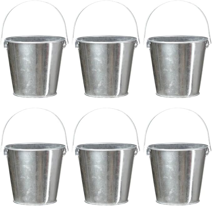 Galvanized Tin Metal Buckets with Handle, 6 Pack 5.91 Inch Iron Pail, Easter Bucket,Pencil Holder and Flower Pots,Craft Supply Holders for Events,School Storage and Party (Silver)