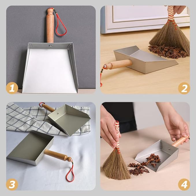 VOSAREA Mini Dustpan Stainless Steel Small Dustpan Portable Short Handle Compact Dust Pan for Workshop Table Desk Key Board