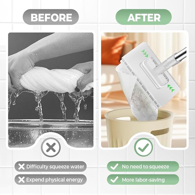 Jurfest Small Mop, Long Handle Stick Lazy Mops with One-Click Cloth Change, Locking Head with Sweeping Cloths for Wet & Dry Cleaning (1*mop+10*Cloth)
