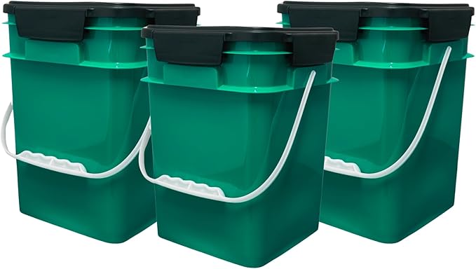 House Naturals 4 Gallon Square Buckets with lids- Made in USA Container- Pack of 10 (Dark Green - Black lids)