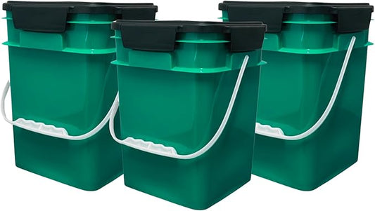 House Naturals 4 Gallon Square Buckets with lids- Made in USA Container- Pack of 10 (Dark Green - Black lids)
