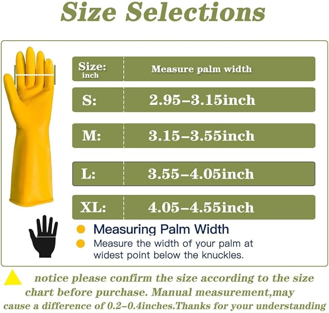 8 Pairs Reusable Household Cleaning Gloves, Rubber Kitchen Dishwashing Gloves,Extra Thickness, Long Sleeves, for Washing Dishes, Pet Care(Large, Yellow)