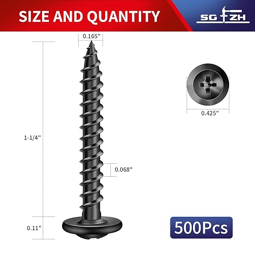 8 x 1-1/4" Wood Screw 500Pcs Alloy Steel Standard Thread Truss Head Fast Self Tapping Black Oxide by SG TZH