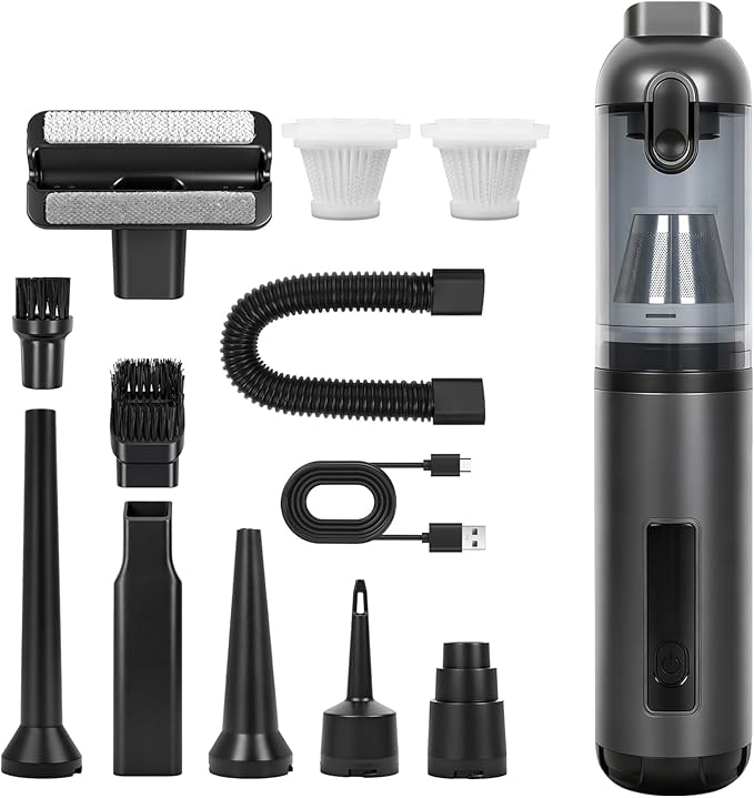 RoDzj Car Vacuum Portable Cordless, 17000Pa 2 in 1 Vacuum Cleaner&Air Duster, 100W Brushless Motor Handheld Vacuum Cordless with 6000mAh Battery, Multi-Nozzles for Car, Home, Office, Pet