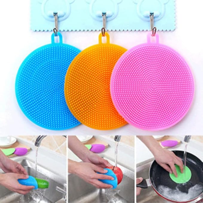 7 PCS Silicone Dish Scrubber, Kitchen Sponges, Silicone Sponge,Dish Brush, Dish sponges, Silicone Sponge Dish Sponges, Kitchen Sponge Double Sided Cleaning Sponges (orange)