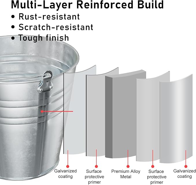 4 Gallon Galvanized Ice Bucket - Large Rustproof Metal Bucket Drink Tub with Wood Handles - 13" Beverage Bucket for Party BBQ Wedding Home Décor & Storage - 13"L x 13"W x 12"H - 2 Pack