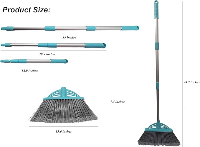 Xifando Three-Section Telescopic Aluminum Alloy Rod Long-Handled Broom for Housekeeping Garden Camping Outdoor&Indoor, 2 PCS Light Blue