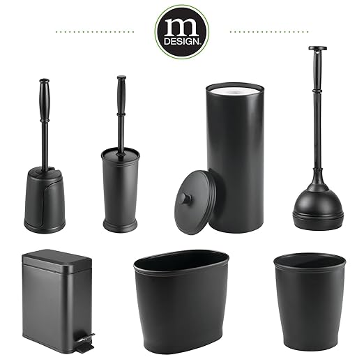 mDesign Small Modern 1.3 Gallon Rectangle Metal Lidded Step Trash Can, Compact Garbage Bin with Removable Liner Bucket and Handle for Bathroom, Kitchen, Craft Room, Office, Garage - Black