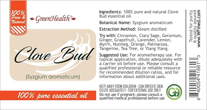 Clove Bud Essential Oil - 16 fl oz (473 ml) Amber Glass Bottle - 100% Pure Essential Oil - GreenHealth