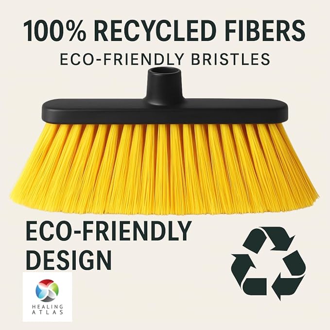 Healing Atlas Aria Yellow Broom Head – 14” Sweeping Surface – Heavy-Duty Soft Flagged Bristles with Magnetic Effect – Universal Thread – Recycled PP – Indoor/Outdoor Sweeper (Yellow, ARIA)