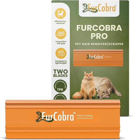 FURCOBRA Pro Pet Hair Remover 4.3” – Dog & Cat Hair Remover for Car, Couch, Carpet, Bed & Furniture – Reusable Dual-Blade Pet Hair Scraper for Auto Detailing, Home & Upholstery