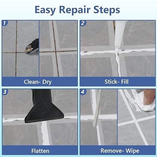 17.64 oz Tile Grout Repair Kit - Grout Filler, Fast Drying Sealer Waterproof Paint with Silicone Trowel Scraper, Restore & Renew Bathroom Shower Kitchen Floor Tile Joints, Line, Gaps (White)