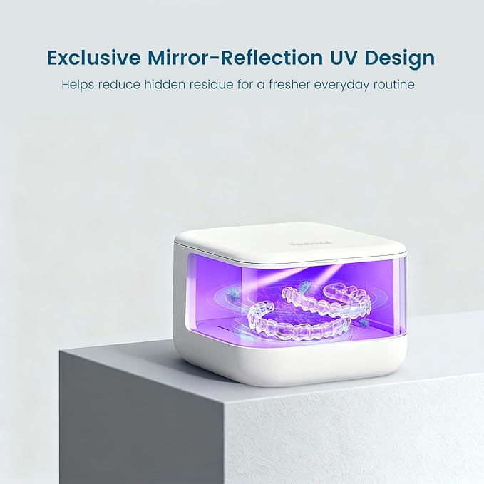 Viora Rechargeable 52kHz Ultrasonic Retainer Cleaner: Cordless Portable UV Dental Cleaning Pod for Invisalign, Denture, Mouthguard, Nightguard, Jewelry, with Mirror, USB-C Travel Cleaning Kit+Tablets