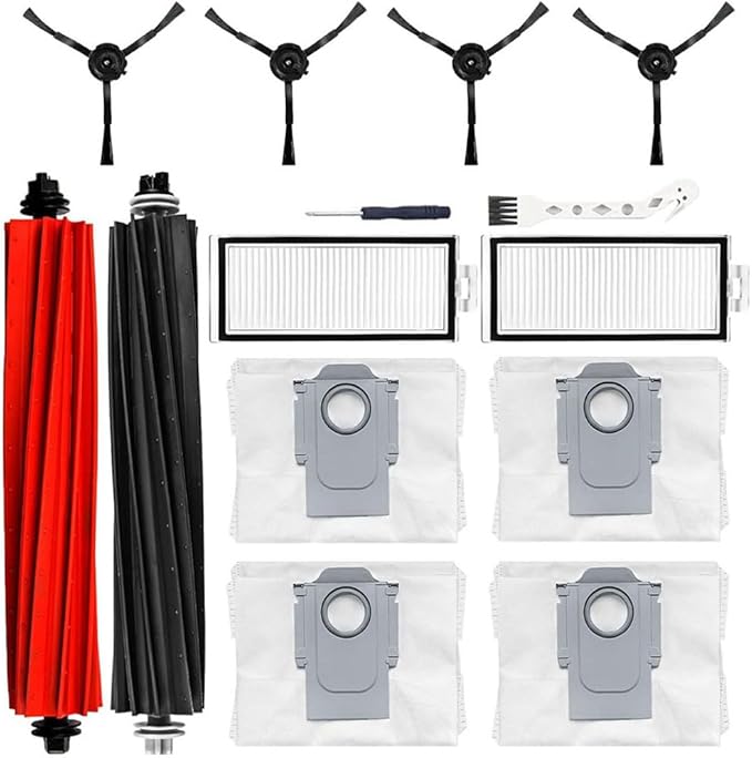 MIXEAL Q5 Max+ Replacement Parts for Roborock Q5 Max+,Q5 DuoRoller+, Q8 Max+ /Q8 Max,Q5 Pro+ /Q5 Pro Vacuum Cleaner,1 set Main Brush,2 HEPA Filters,4 Side Brushes,4 Dust Bags