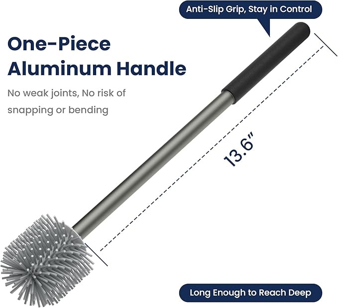 RV Toilet Brush and Holder Set- One-Piece Long Handle, Silicone Head, Magnetic Base- RV Bathroom Cleaning Kit, RV Essentials Accessories for Camper, Trailer, Motorhome