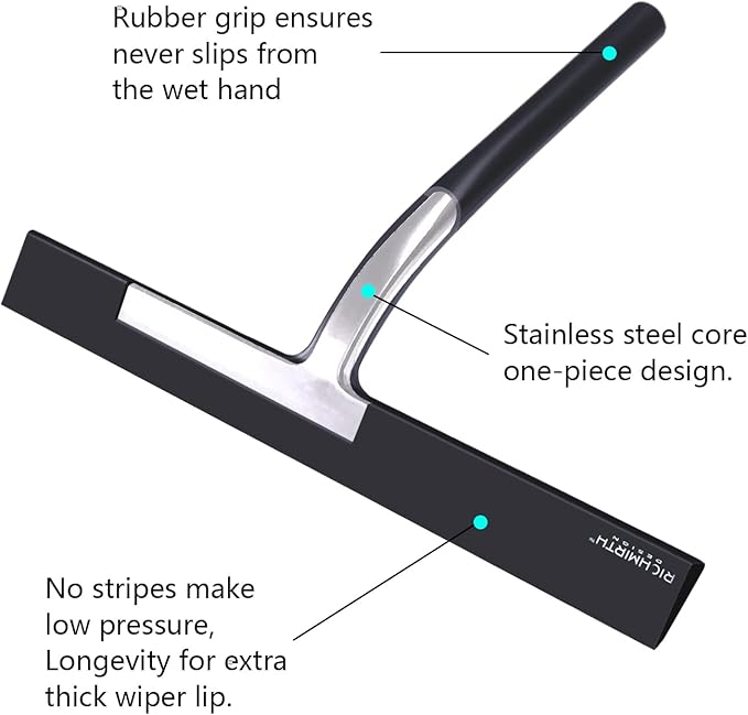 Shower Squeegee for Glass Doors, 10 Inch Width Silicone Rubber Blade Squeegee Window Cleaner Tool Squeegee for Shower Glass Doors Bathroom Mirror Car Window Tile - White (Black)