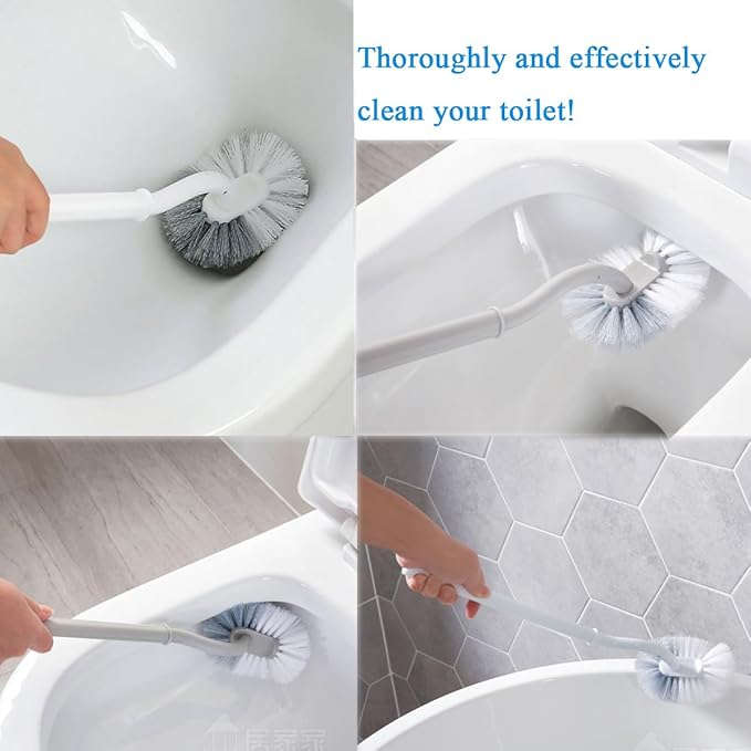 Ryhiac 2 Pack Curved Toilet Bowl Brush Without Holder for Bathroom, Compact Toilet Brush Durable Under The Rim Household Deep Cleaning Brushes (Gray Toilet Brush Without Holder)