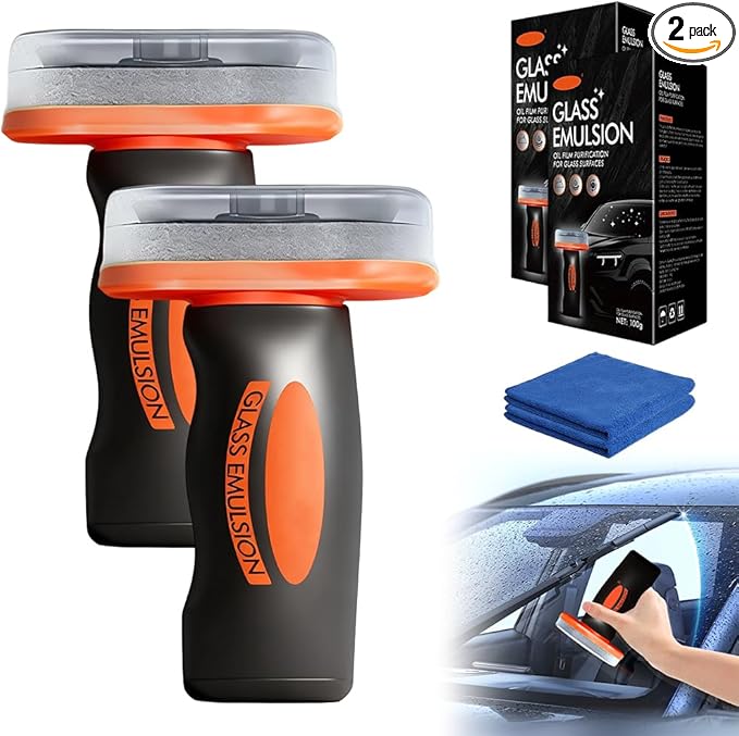 2026 Handheld Glass Oil-Film Remover, New Upgrade Emulsion Cleaner Glass Cleaning Board, Automotive Oil Film Cleaning Brush for Car Windows (2, One Size)