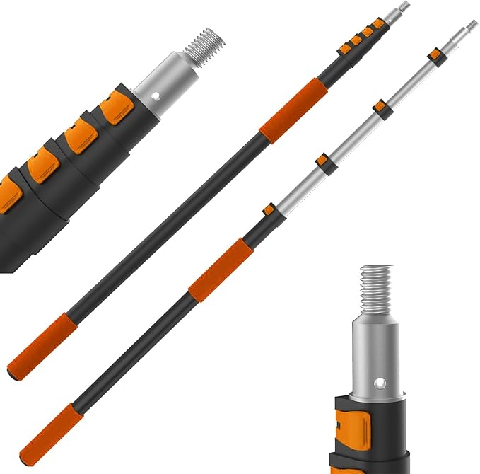 SKGPOLE 36FT Reach Telescopic Extension Pole, 7-30FT Multi-Purpose Extension Pole with Universal Twist-on Metal Tip, Sturdy Aluminum Paint Roller Extension Pole for Squeegee, Paint Roller, Orange
