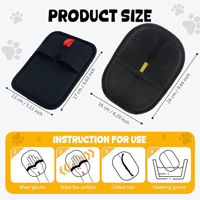 3Pcs Pet Hair Removal Glove, Electrostatic Hair Removal Glove for Cats and Dogs, Reusable Hair Remover for Couch, Carpet, Car Seat, Laundry Clothing Quick Cleaning Tool for Pet Owners (#2)